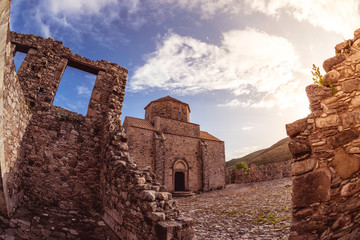 Sunset over Panagia tou Sinti Monastery. Paphos district. Cyprus