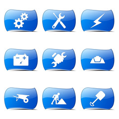 Construction Tools Blue Vector Button Icon Design Set