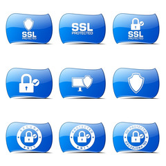 Protection Web Internet Blue Vector Button Icon Design Set