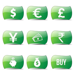 Currency Sign Green Vector Button Icon Design Set