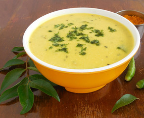 Dahi kadi, an Indian dish made from yogurt and gram flour.