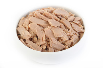 canned tuna fish in white bowl