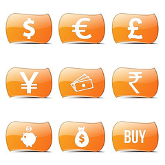 Currency Sign Orange Vector ButtonIcon Design Set