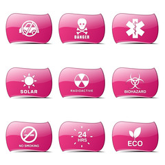 Warning Sign Pink Vector Button Icon Design Set
