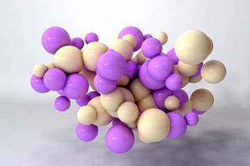 Lots of yellow and purple balls interact like molecules