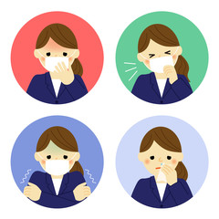 女性 会社員 風邪の病状 / vector eps10