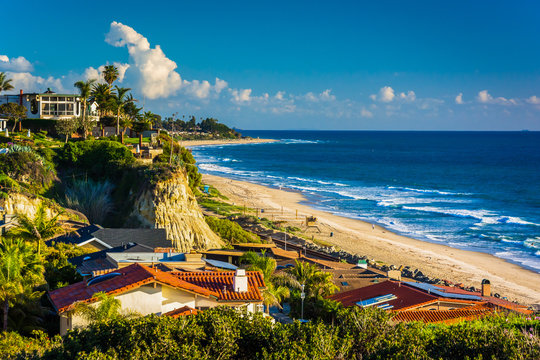 View of houses and the beach from a cliff in San Clemente, Calif