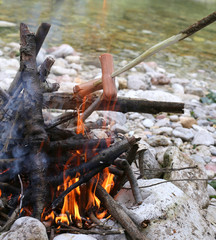 outdoor Campfire for cooking meat and sausages