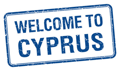 welcome to Cyprus blue grunge square stamp