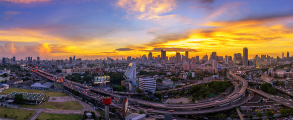 Panoramic Bangkok city view with expressway.