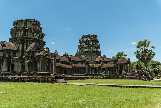 gopuras of entry to the first enclosure of the archaeological place of angkor wat in siam reap, cambodia