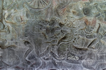 bas-reliefs representing the lanka battle in the archaeological place of angkor wat in siam reap, cambodia