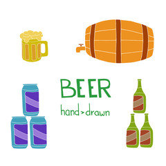 Hand drawn beer set on the brown background.