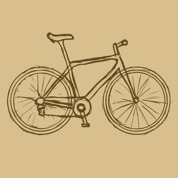 Hand drawn bicycle on the brown background. Vector image.