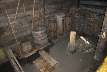 Russian home interior in the Middle Ages.