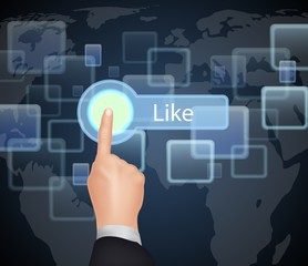 Hand Choose "Like" on virtual screen