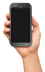 Hand holding Curve Screen Smartphone with blank screen