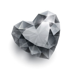 Shiny isolated diamond heart shape with shadow on white backgrou