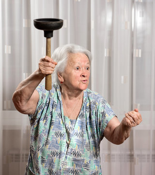 Angry old woman with a vantuz