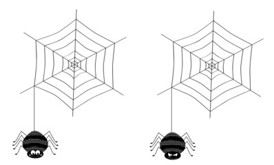 Smiling spider and angry spider with cobweb