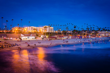 The beach at night, seen from the pier in Oceanside, California.