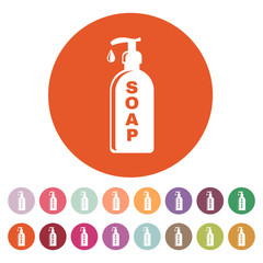 The liquid soap icon. Hand wash symbol. Flat