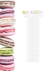 Colorful macaroon cake in a row