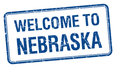 welcome to Nebraska blue grunge square stamp
