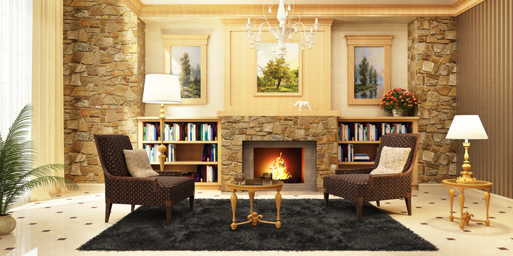 Fireplace room in a beautiful house