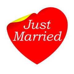 Pegatina corazon con texto Just Married