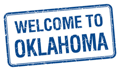 welcome to Oklahoma blue grunge square stamp