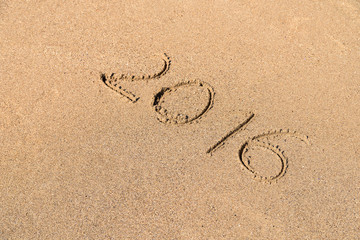 Year 2016 Written On Beach Sand