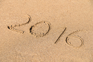Year 2016 Written On Beach Sand