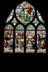 Stained glass window in the Church of Saint-Severin is a Roman Catholic church in the Latin Quarter of Paris, France
