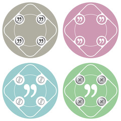 Set of four colored flat simple frames and quotation mark