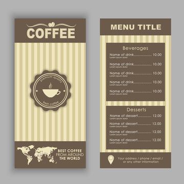 Design a menu for coffee