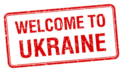 welcome to Ukraine red grunge square stamp