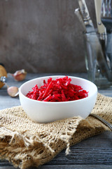 Beet salad a white bowl