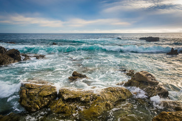 Rocks and waves in the Pacific Ocean at Monument Point, Heisler