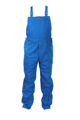 Blue dungarees -protective clothing. Isolated on white. - obrazy, fototapety, plakaty
