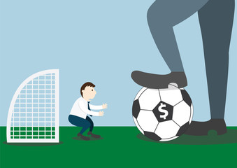 Businessman with football and goalkeeper