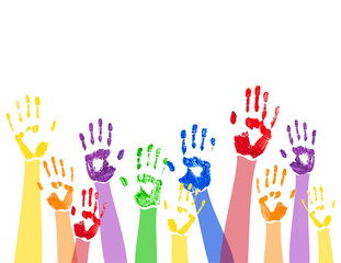 Horizontal background with colored paint hands