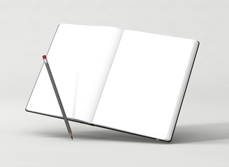 Notizbuch offen weiß Vorlage mit Bleistift