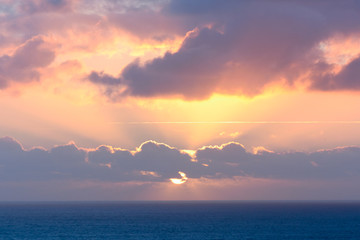 Sunset over the English Channel from Mullion, Cornwall, England