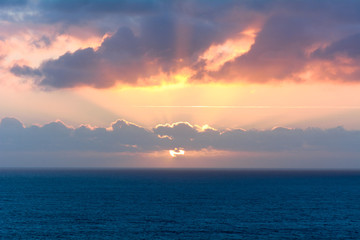 Sunset over the English Channel from Mullion, Cornwall, England