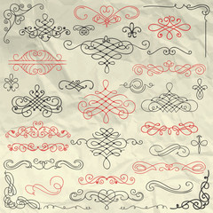 Vintage Hand Drawn Swirls Collection on Crumpled Paper
