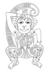 line art drawing of ethnic monkey in decorative ukrainian style