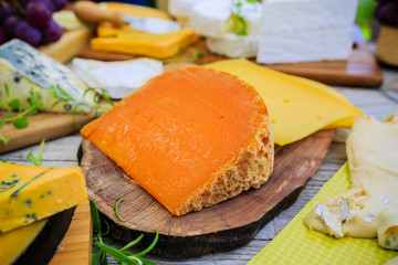 Cheese - different types of cheese on a wooden table