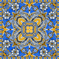 Traditional ornamental floral paisley bandanna. Square ornament