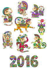 set of different colors decorative monkey - chinese symbol 2016
